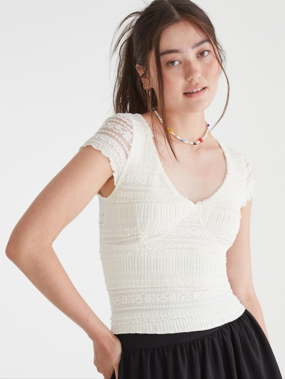 NWT Aeropostale Cream Lace V-neck Top